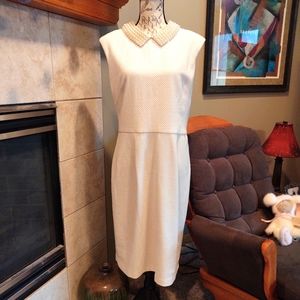 Betsy Johnson 12 Cream Textured Dress with Pearl Neckline!